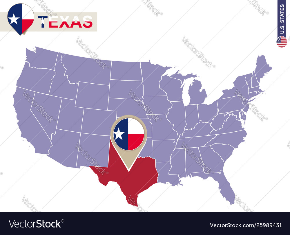 Texas state on usa map flag