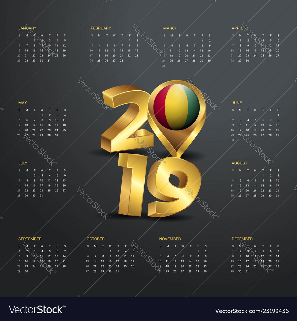 2019 calendar template golden typography