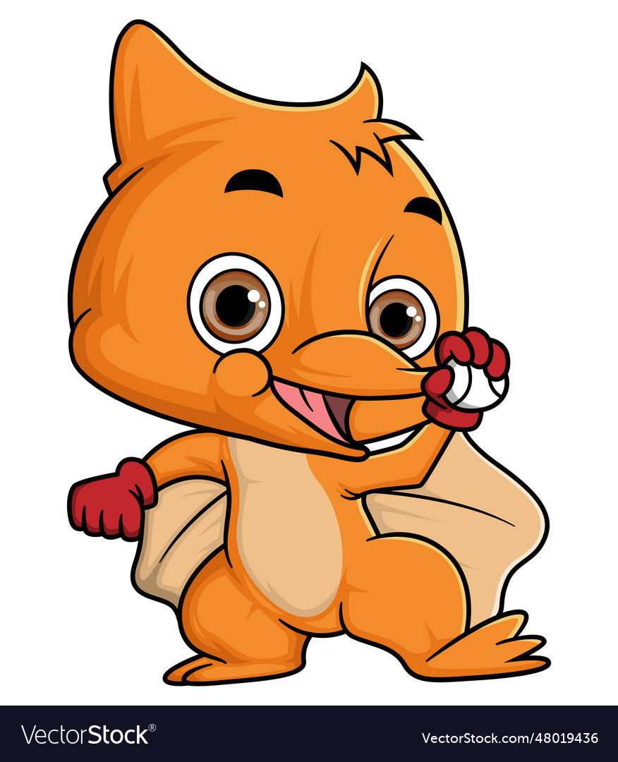 Cartoon lustige kleine Pterosaurier spielen Baseball vector image Cartoon lustige kleine Pterosaurier spielen Baseball