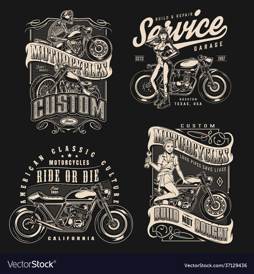 Custom Motorcycle Vintage Labels Royalty Free Vector Image