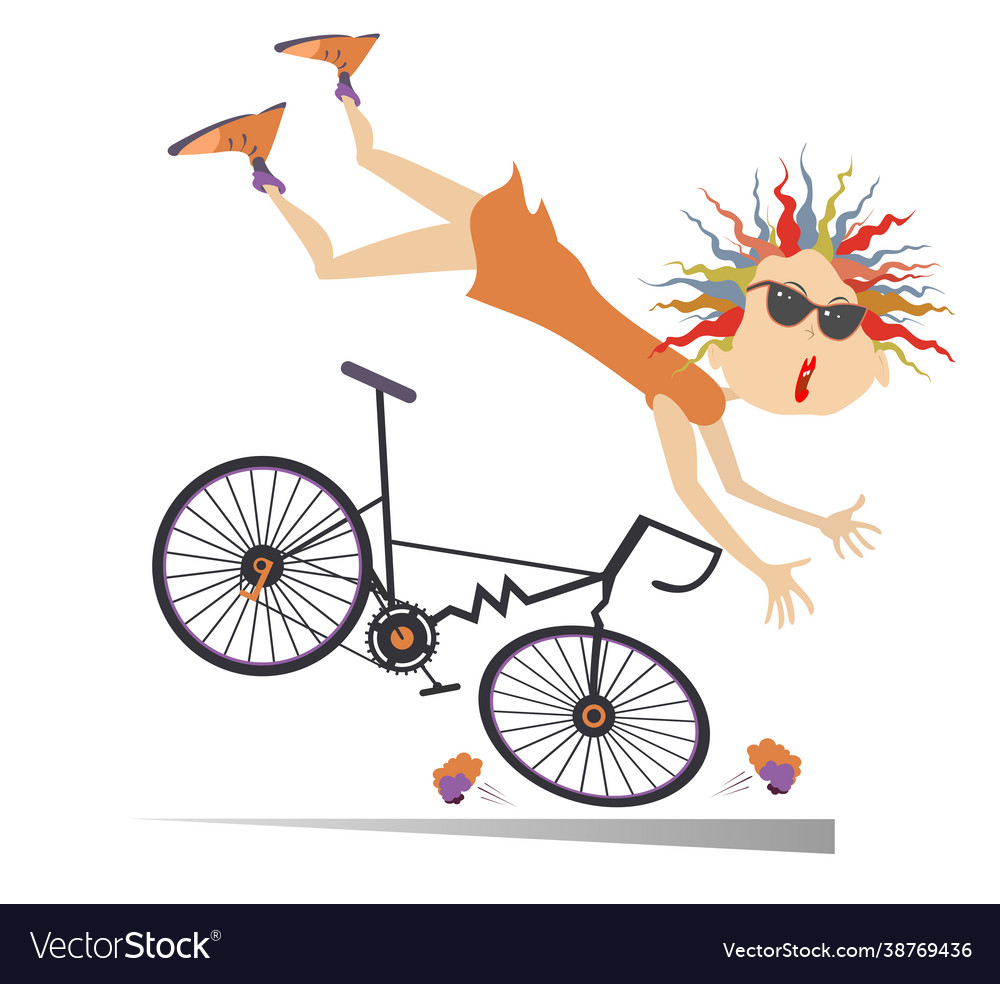 Cyclist woman falling down from bicycle