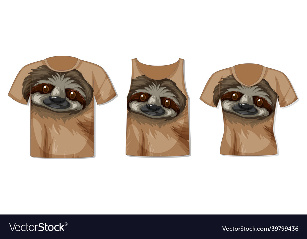Different types of tops with sloth pattern vector image Different types of tops with sloth pattern