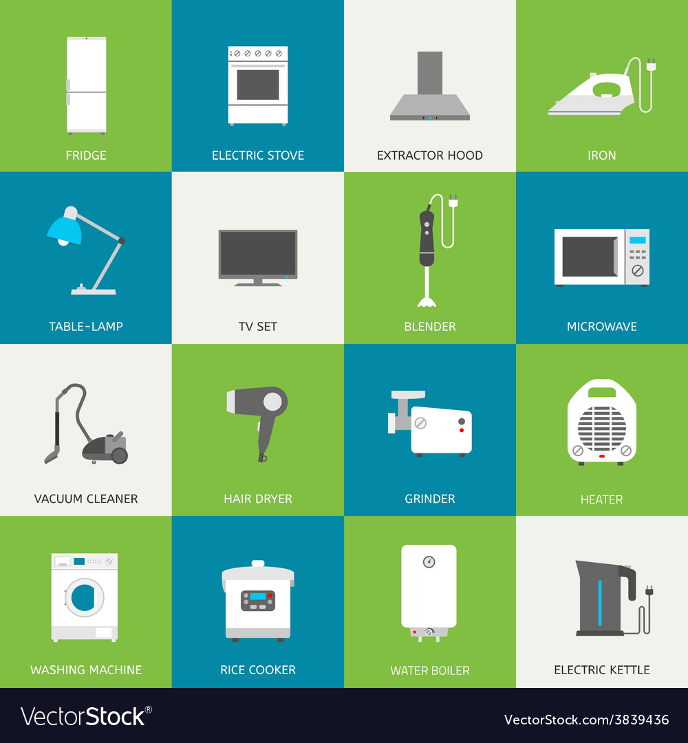 Household appliances flat icons