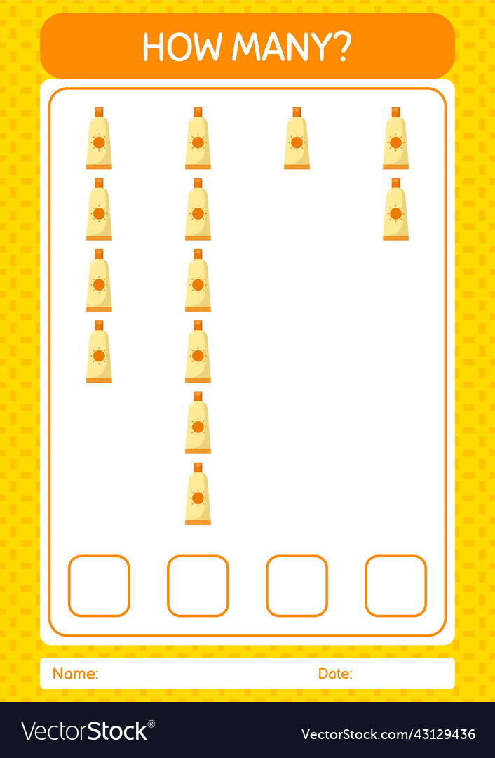 How many counting game with sunblock worksheet Vector Image How many counting game with sunblock worksheet