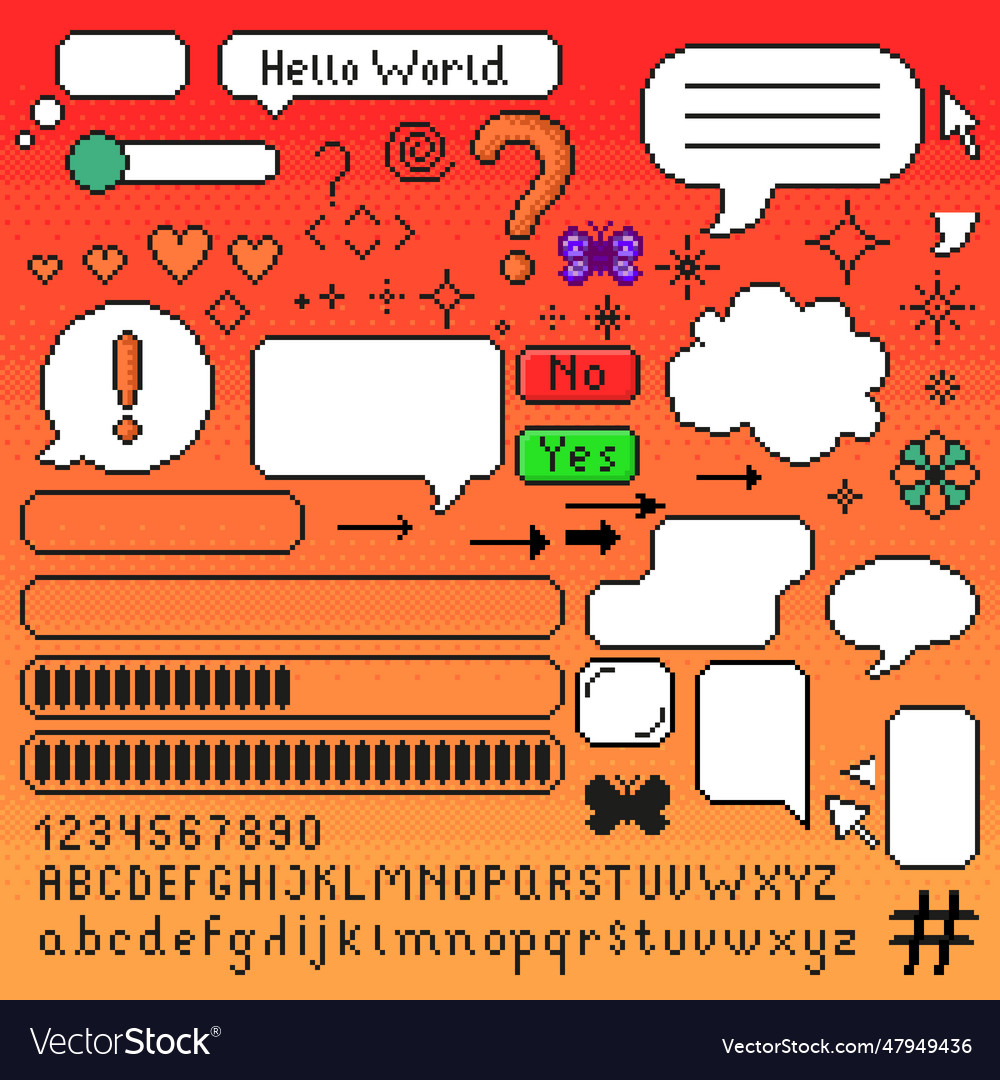 Pixel dialog and other 8 bit game interface vector image Pixel dialog and other 8 bit game interface
