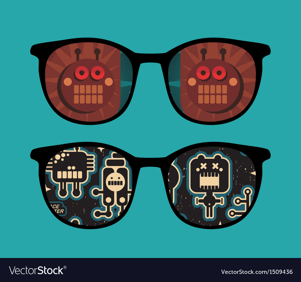 Retro sunglasses with robots reflection