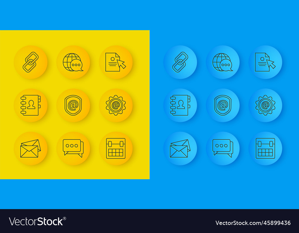 Set line envelope address book shield with mail vector image Set line envelope address book shield with mail