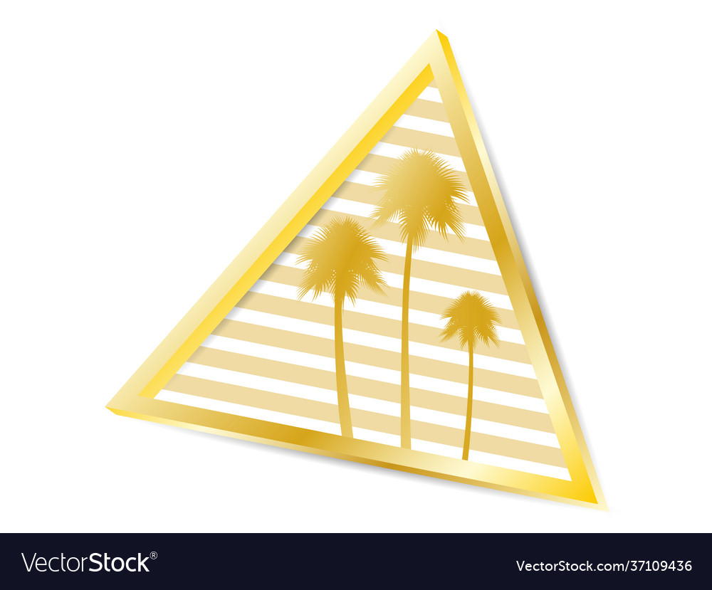 Triangular golden frame with palm trees isolated vector image Triangular golden frame with palm trees isolated