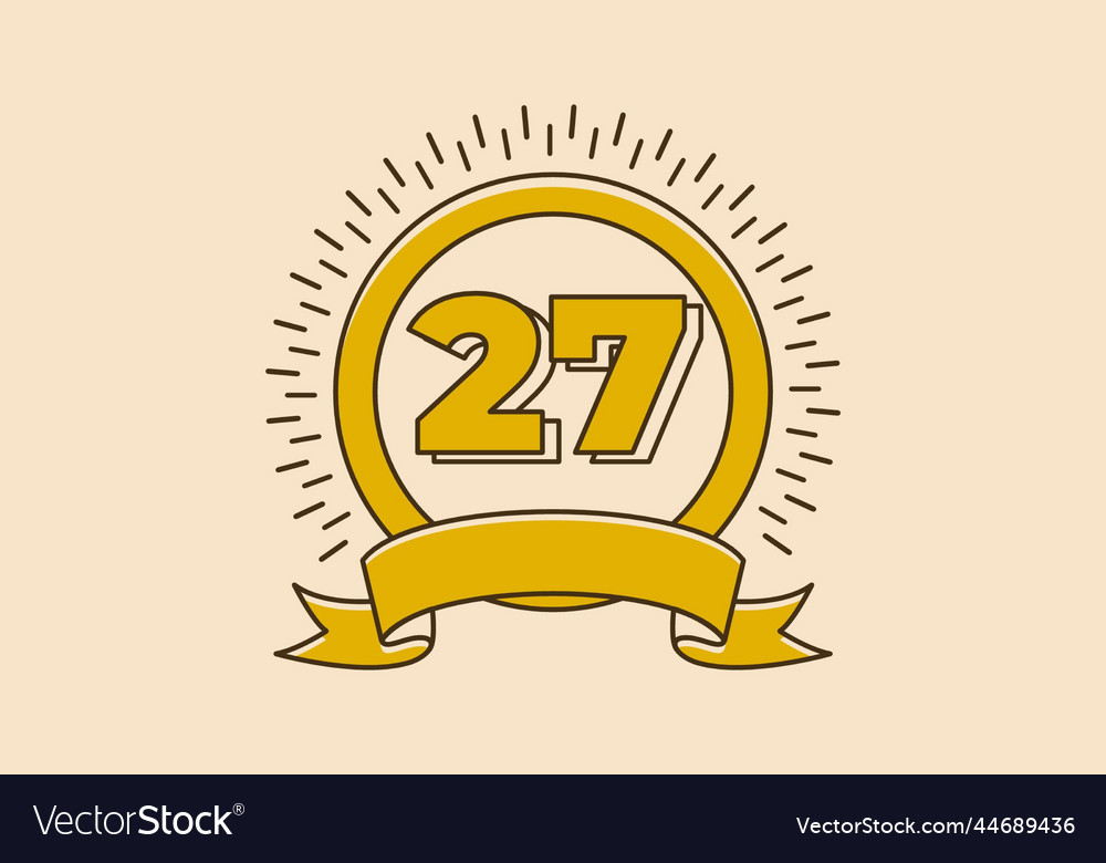 Vintage yellow circle badge with number 27 Vector Image