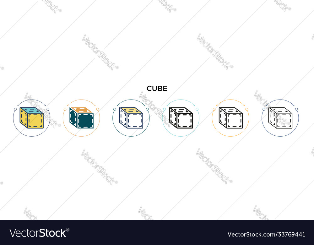 Cube icon in filled thin line outline and stroke