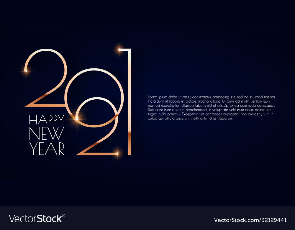 Happy new 2021 year elegant gold text with light Vector Image