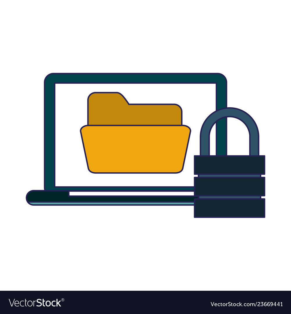 Laptop with folder and padlock