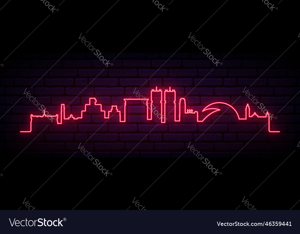 Red neon skyline of santa cruz de tenerife bright