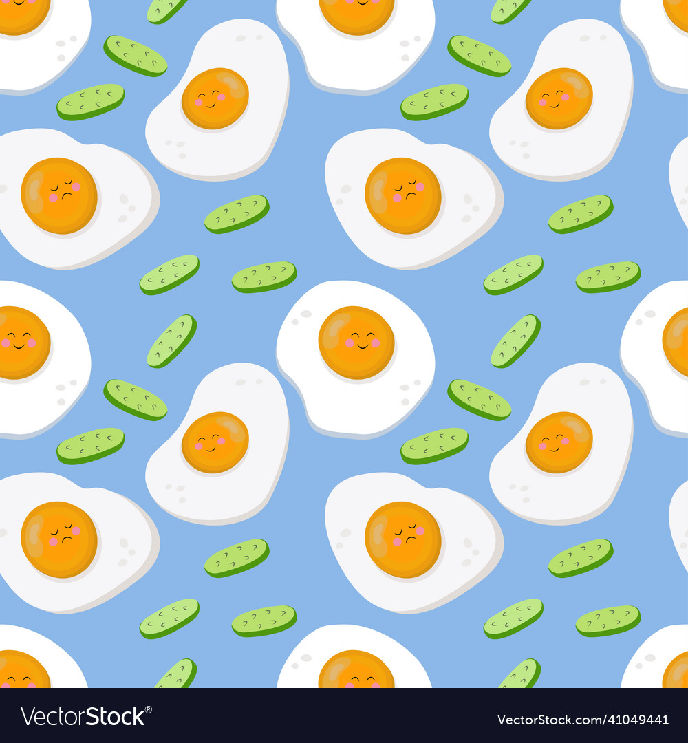 Seamless pattern of fried eggs and cucumber vector image Seamless pattern of fried eggs and cucumber