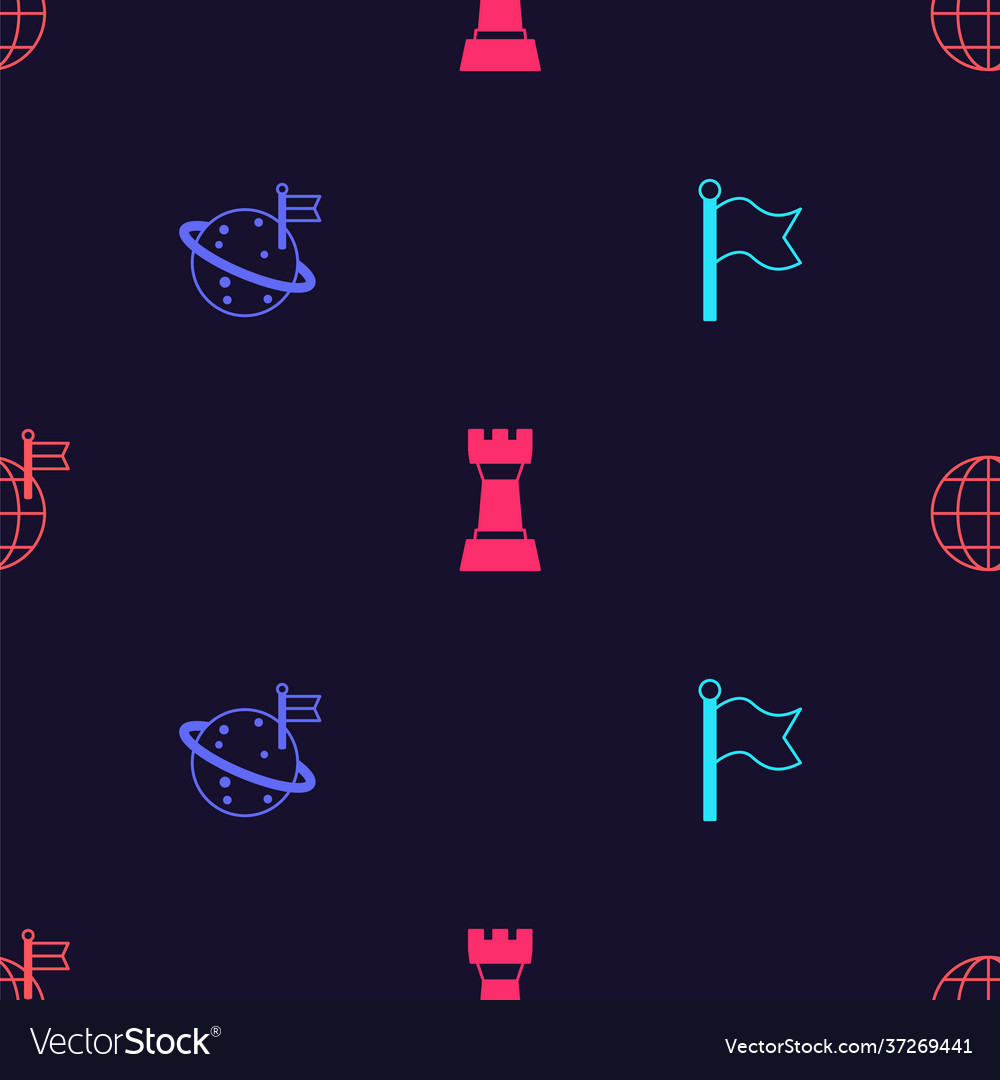 Set flag moon with chess and planet