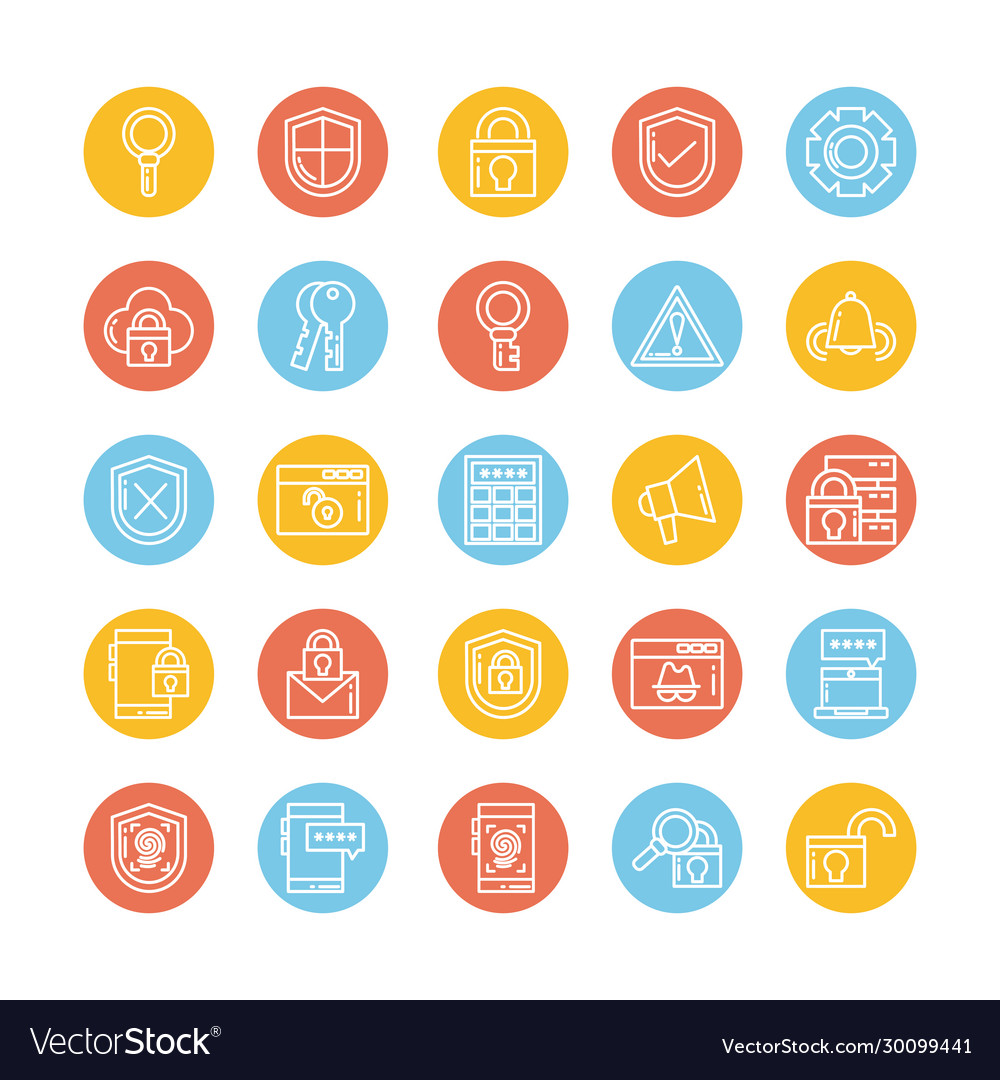 Set icons security block and flat style icon