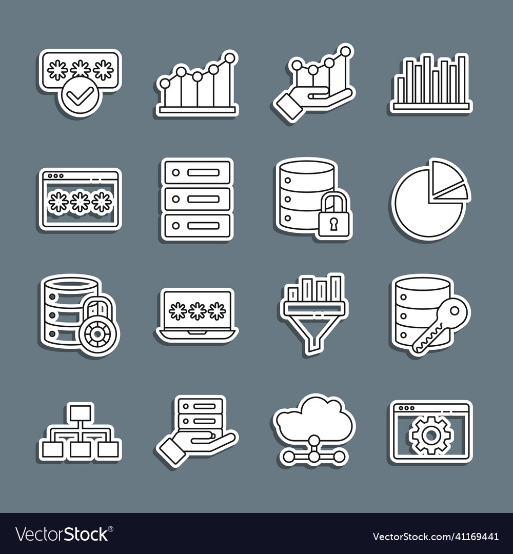 Set line browser setting server security with key vector image Set line browser setting server security with key