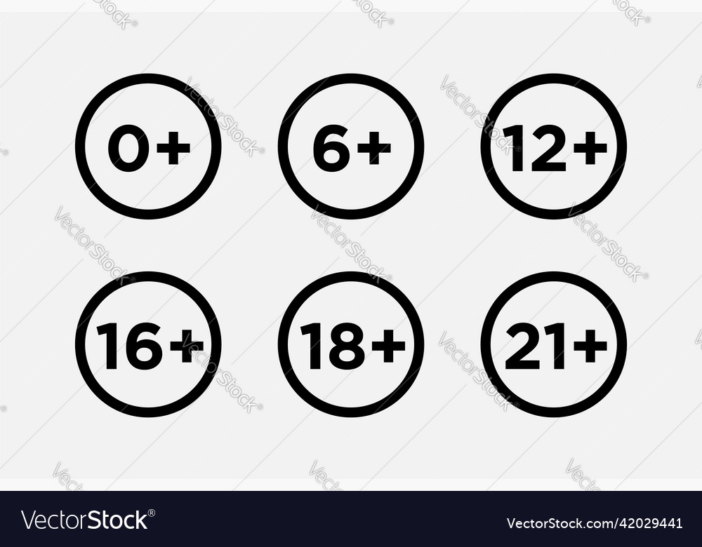 Set marks age limit sing restriction icons vector image Set marks age limit sing restriction icons