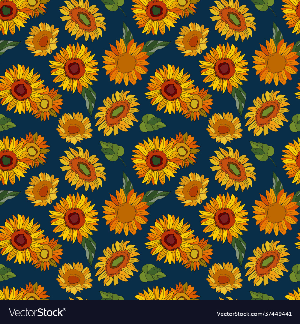 Sunflowers with leaves Royalty Free Vector Image