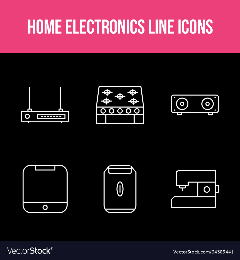 Unique home electronics line icon set