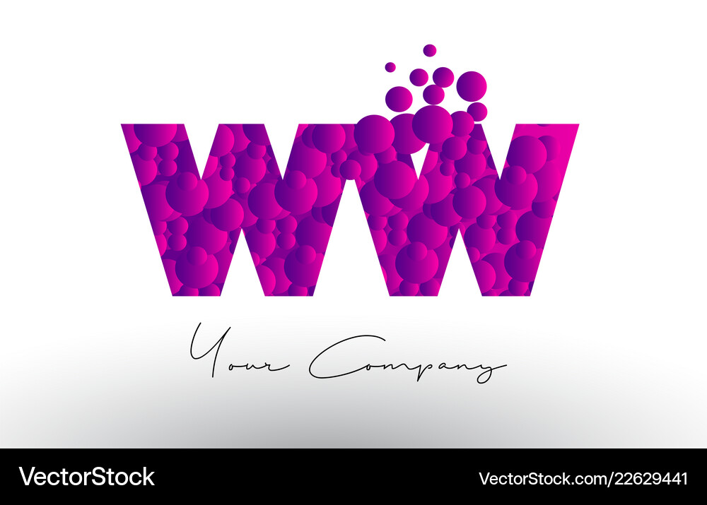 Ww w dots letter logo with purple bubbles texture Vector Image