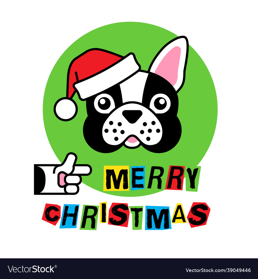 Bulldog in christmas hat merry christmas greeting Vector Image