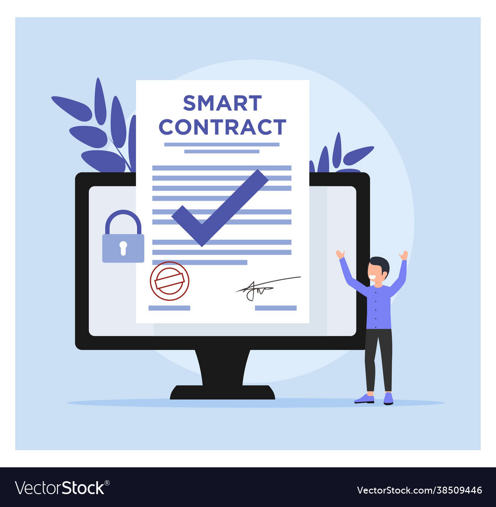 Flat design smart contract concept Royalty Free Vector Image