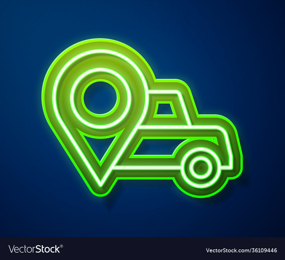 Glowing neon line map pointer with taxi icon vector image Glowing neon line map pointer with taxi icon