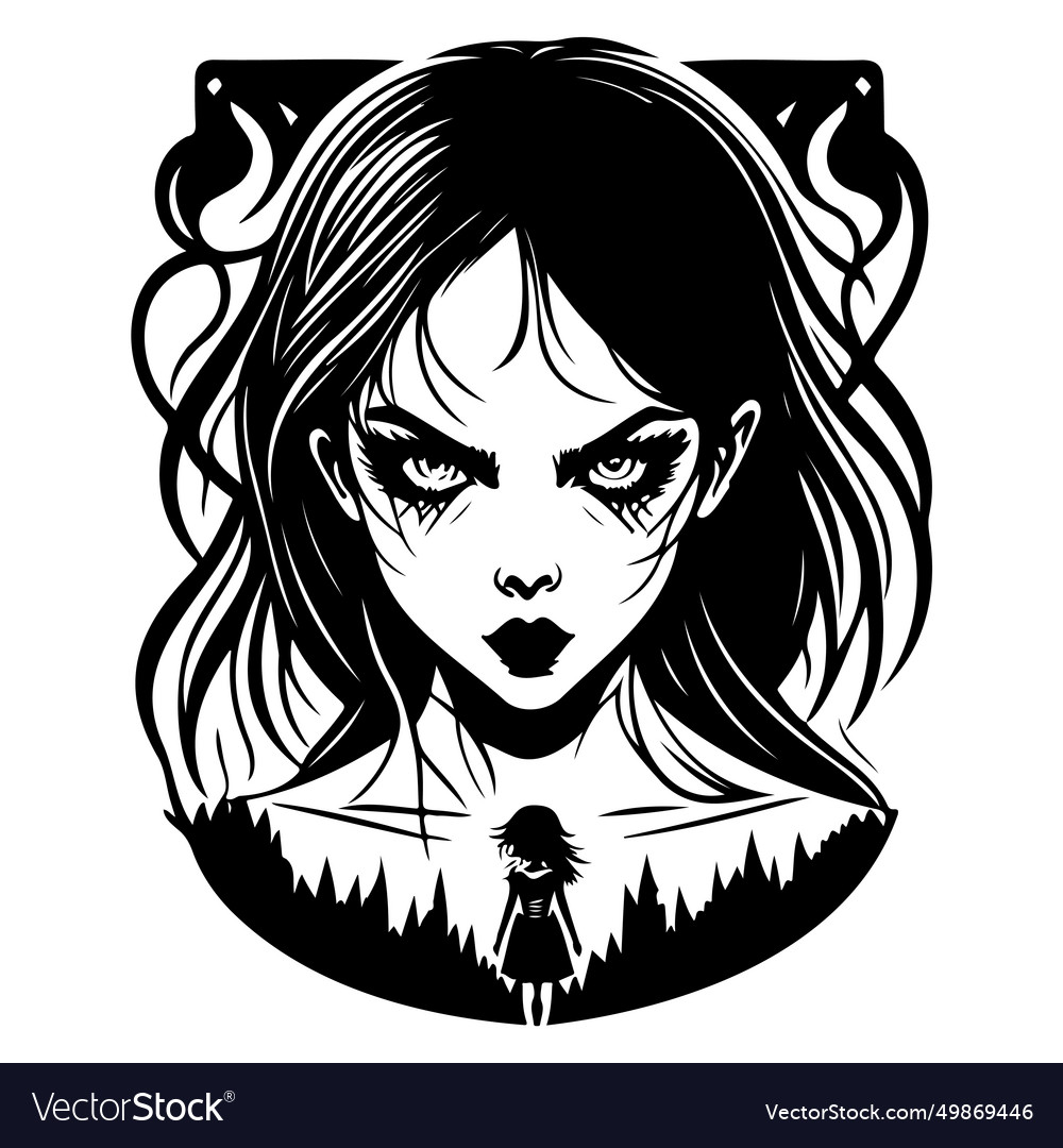 Halloween exorcist girl scary sketch hand draw Vector Image