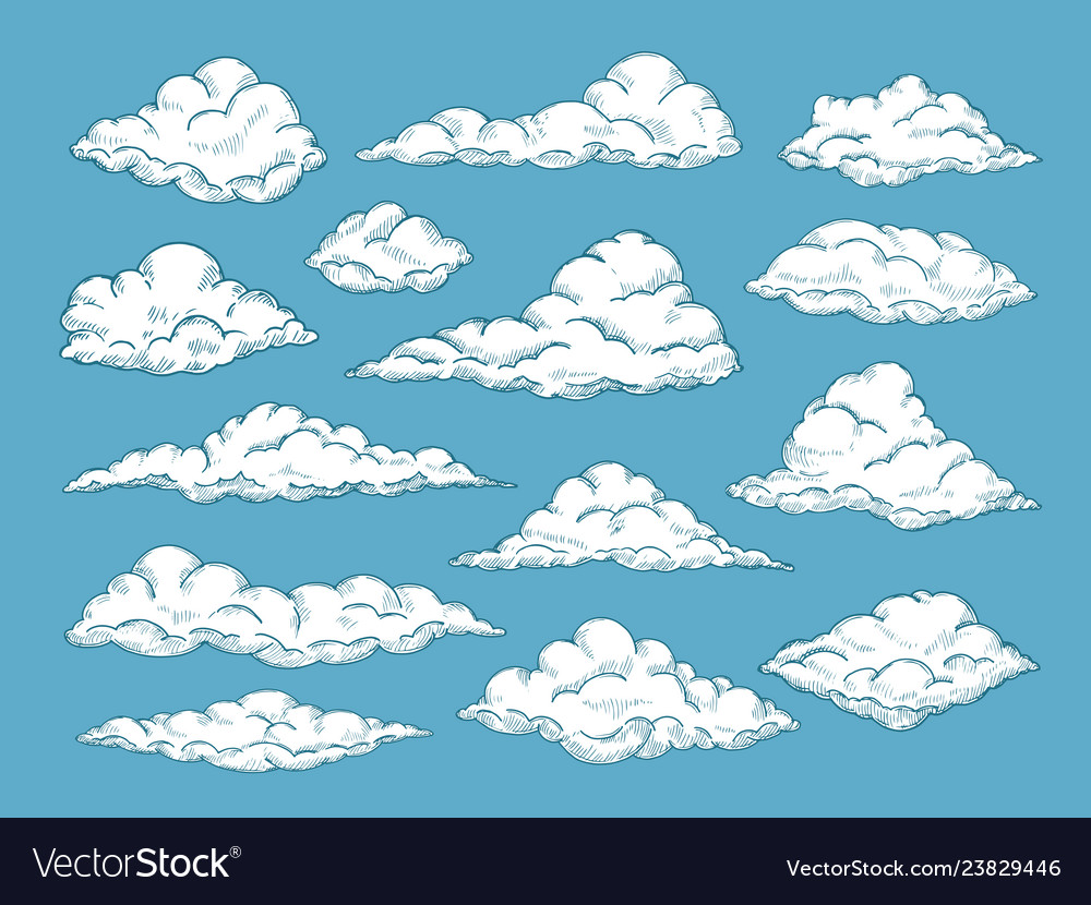 Hand drawn clouds pencil sketch sky cloudscape Vector Image