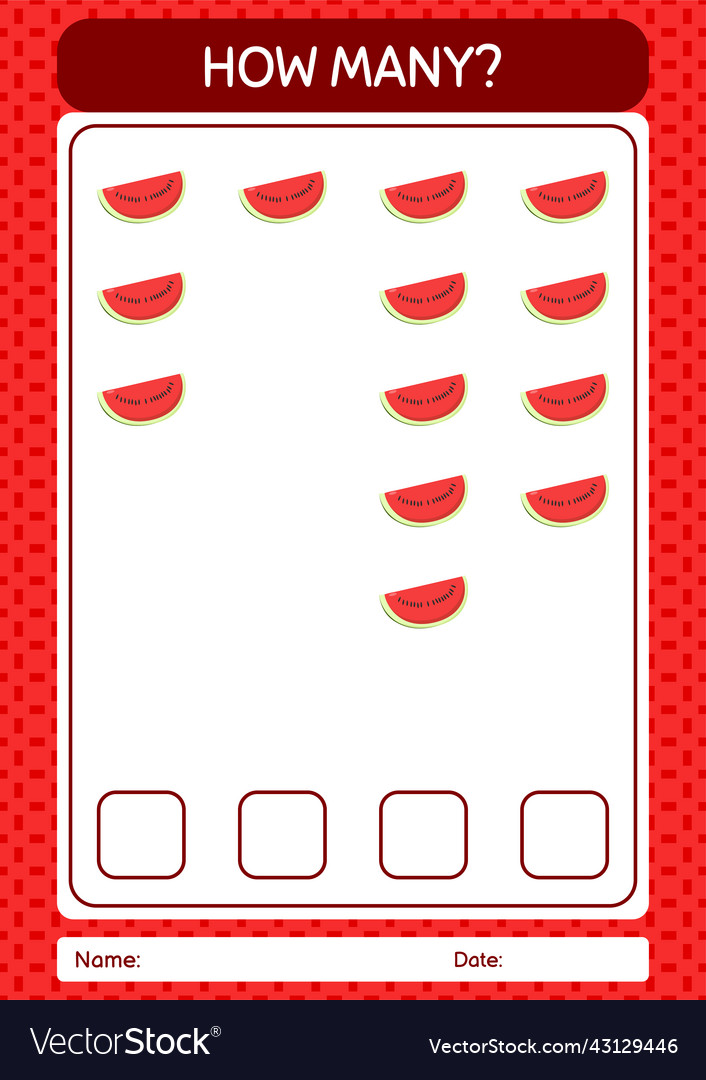 How many counting game with watermelon worksheet vector image How many counting game with watermelon worksheet