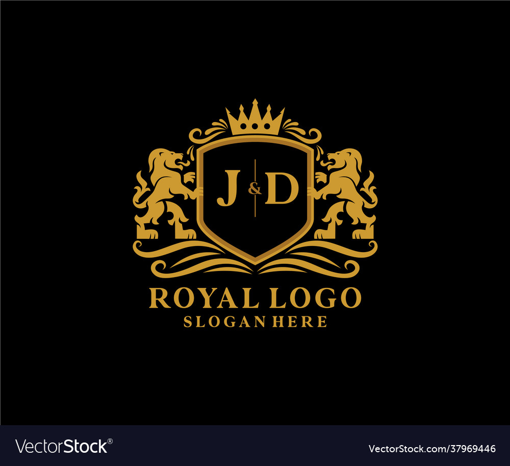 Initial jd letter lion royal luxury logo template Vector Image