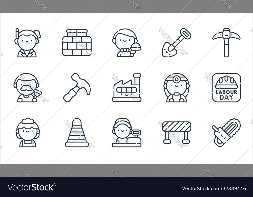 Labour day line icons linear set quality vector image Labour day line icons linear set quality