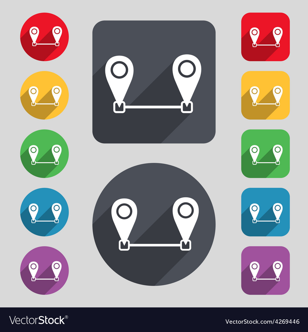 Map pointer icon sign a set of 12 colored buttons
