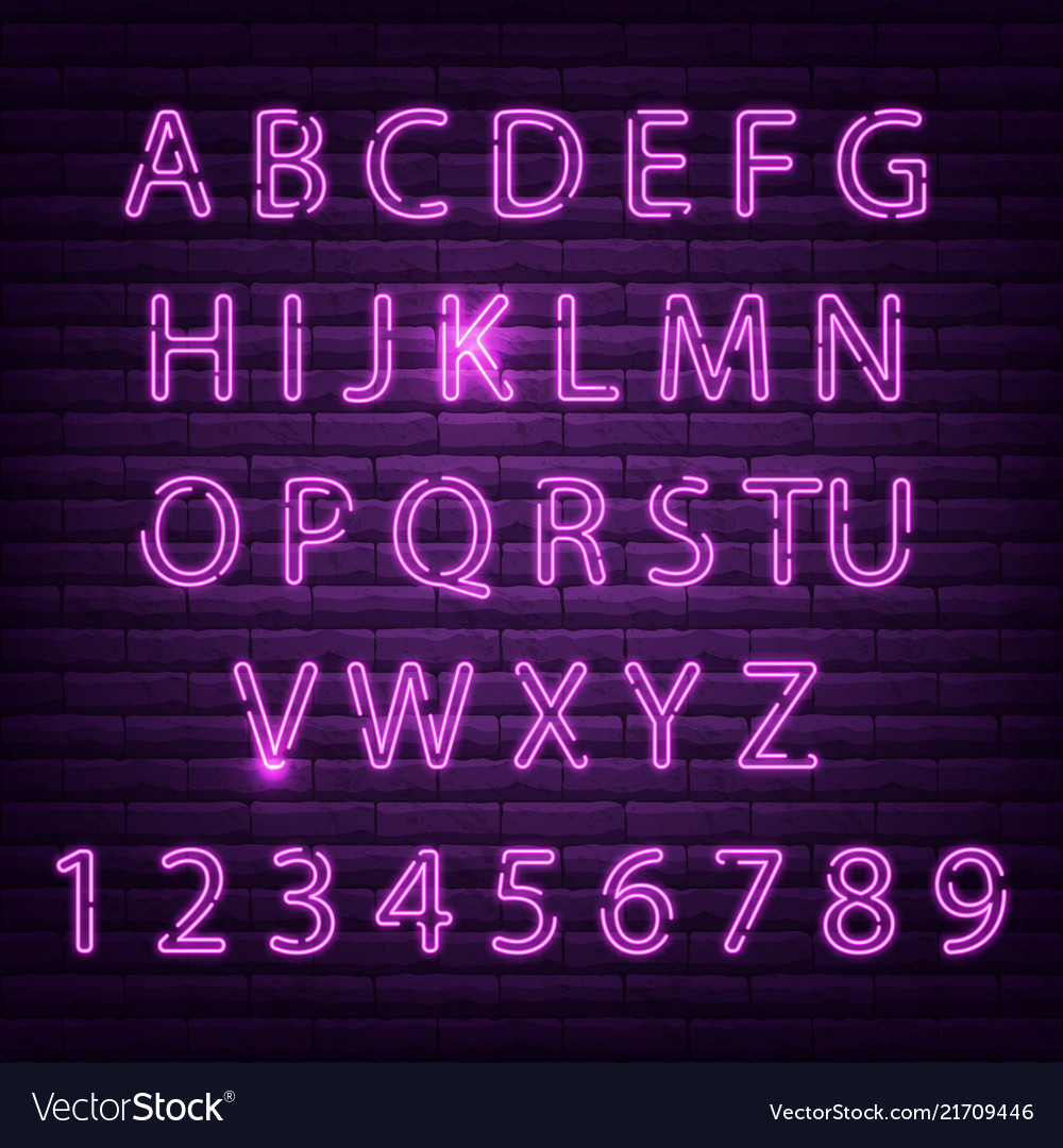 Neon font set night alphabet