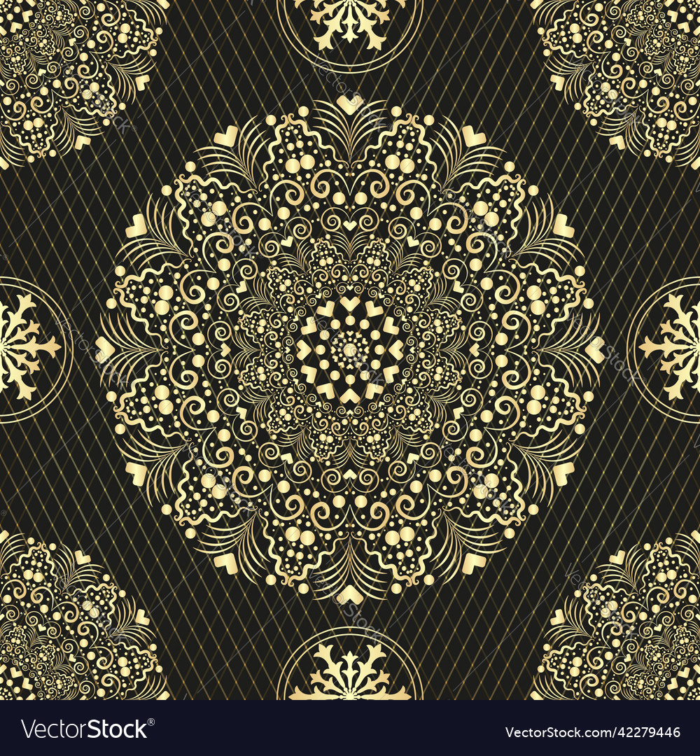 Seamless pattern with gold openwork circles