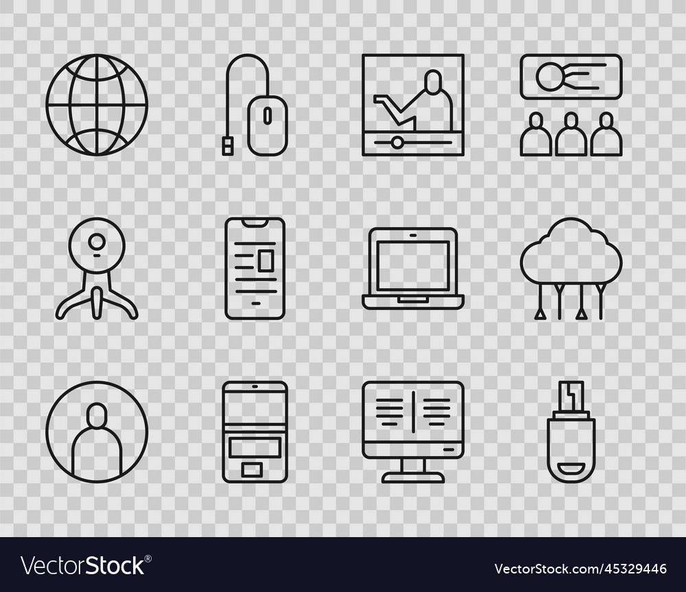 Set line create account screen usb flash drive vector image Set line create account screen usb flash drive