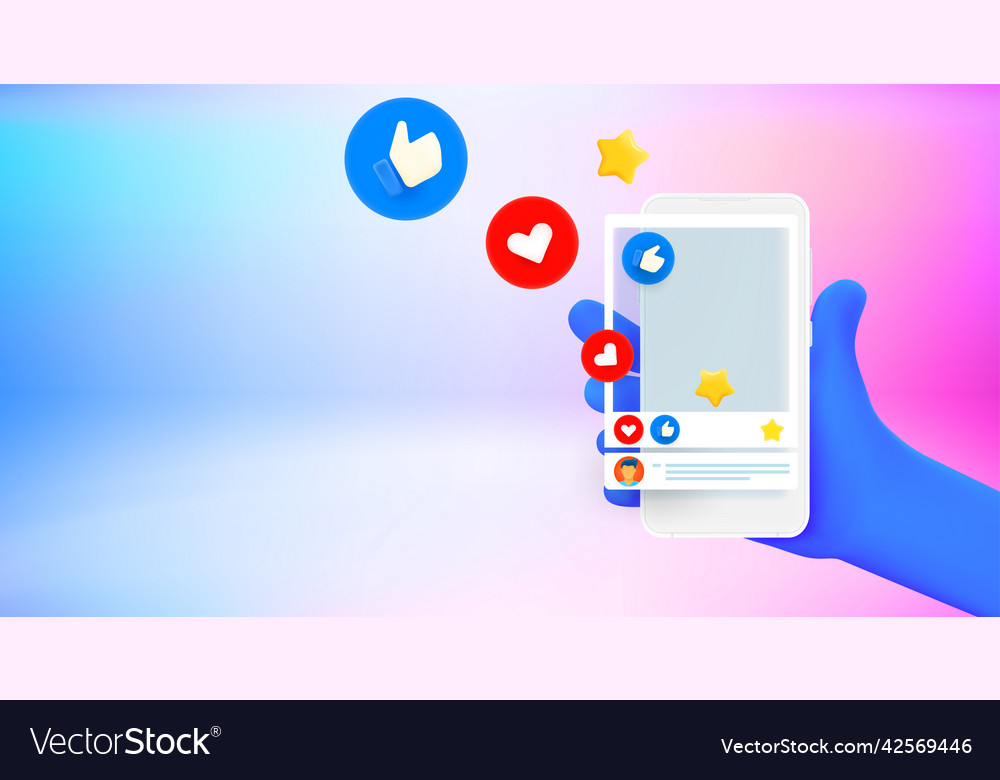 Social media post with reactions on smartphone Vector Image