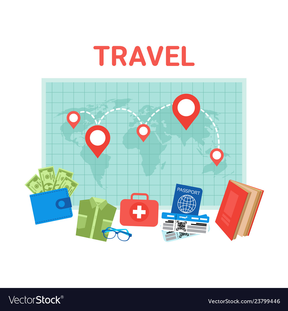 Travel planning background pointers on world map