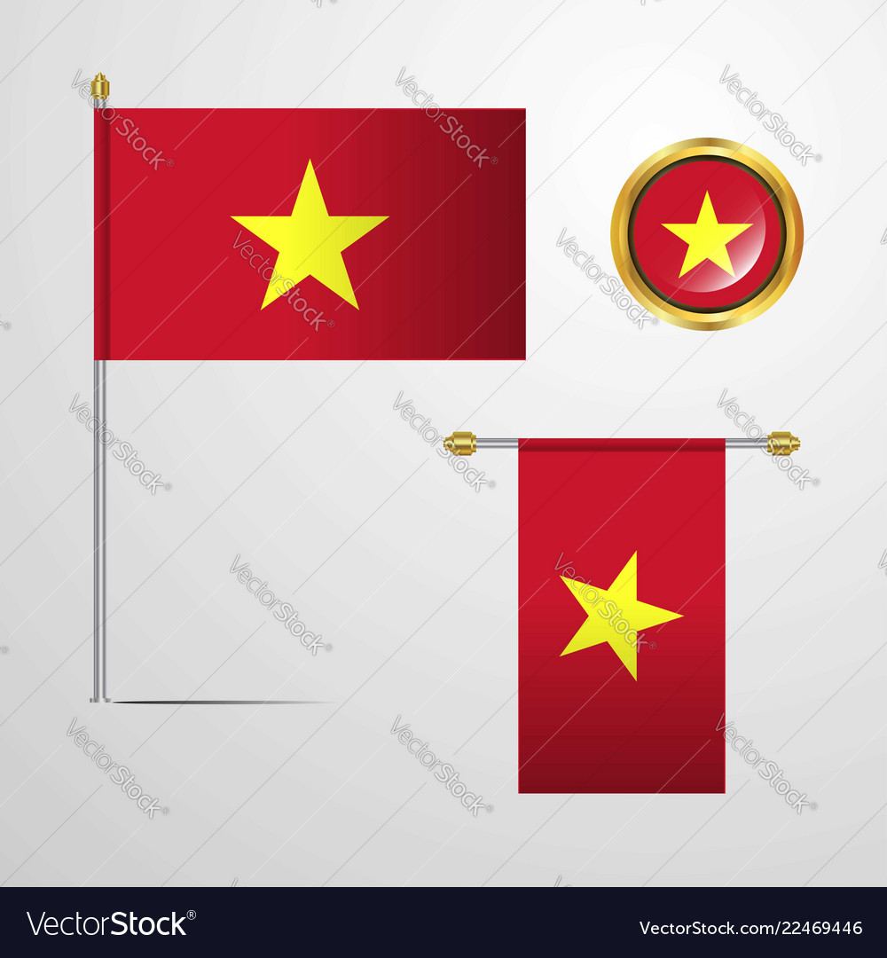 Vietnam waving flag design with badge