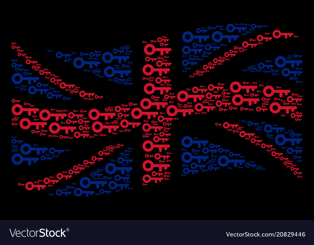Waving uk flag pattern of key items vector image Waving uk flag pattern of key items