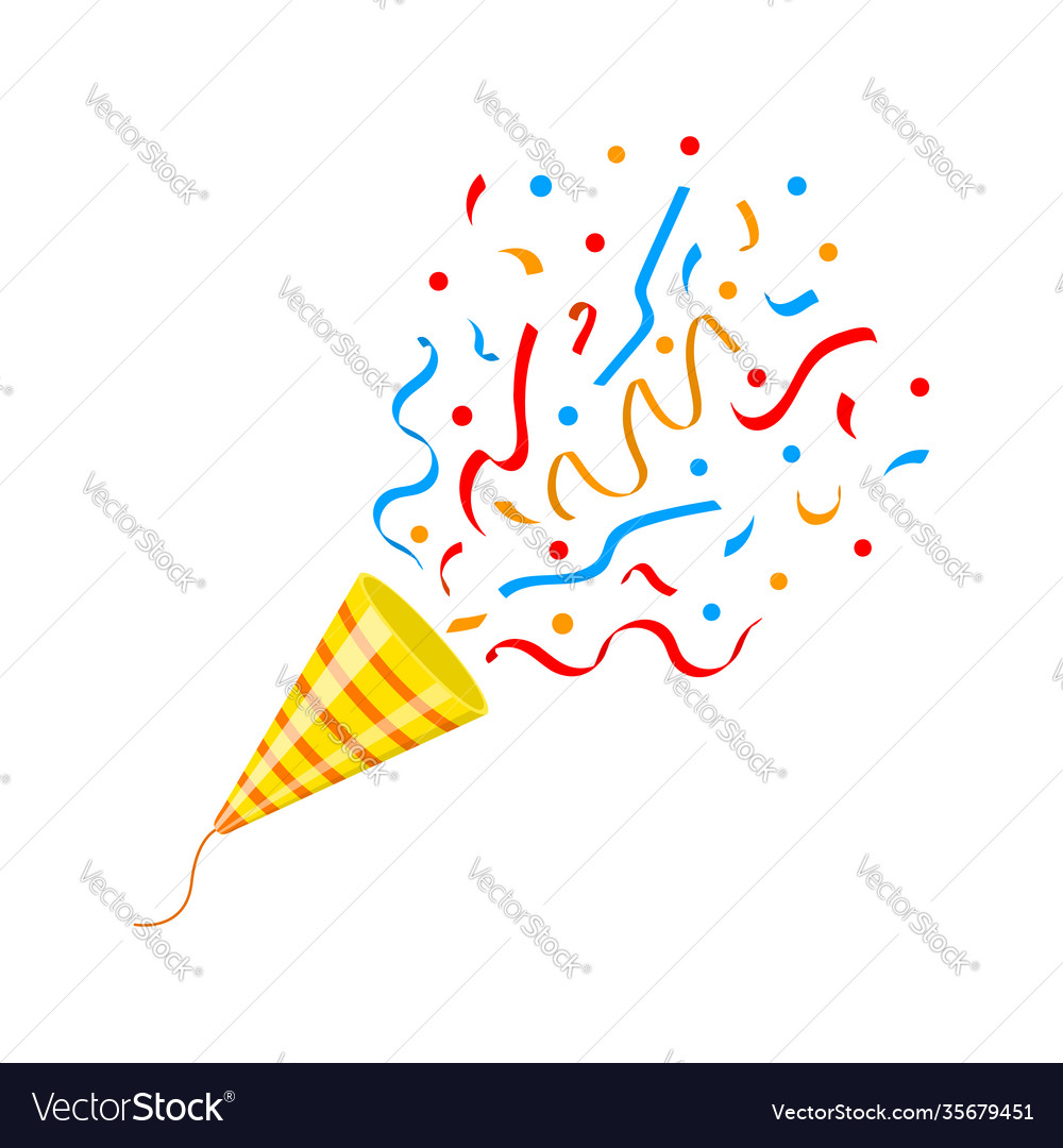 Exploding party popper cone with confetti isolated vector image Exploding party popper cone with confetti isolated