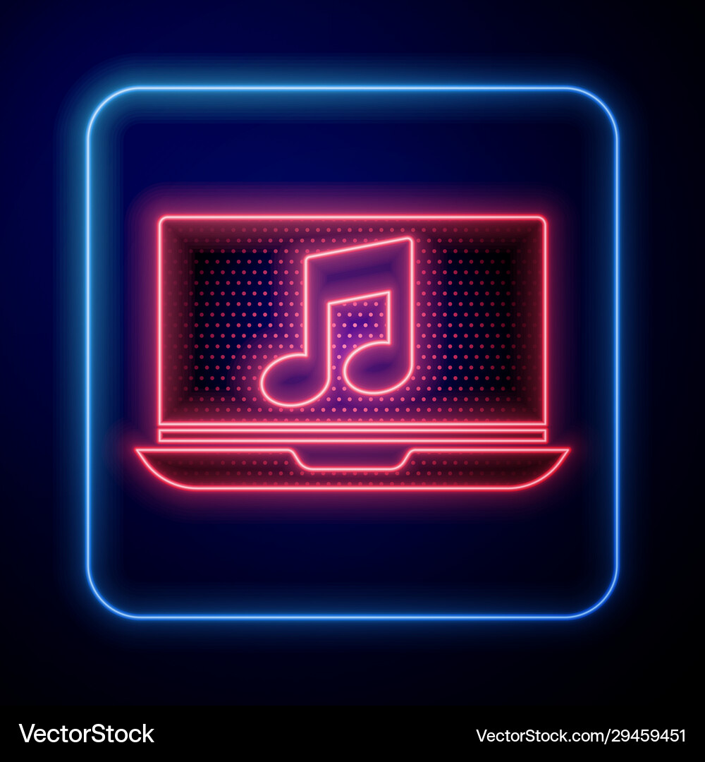 Glowing neon laptop with music note symbol Vector Image