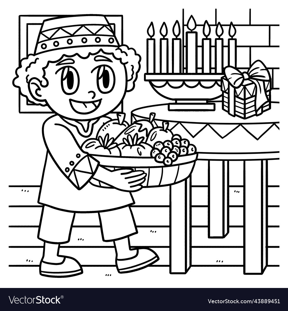 Kwanzaa boy carrying mazao coloring page for kids