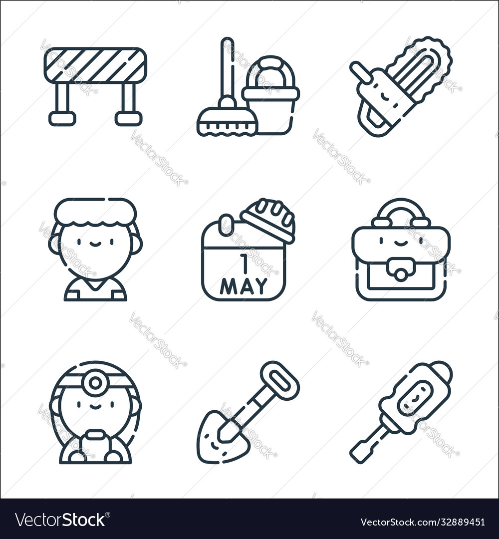 Labour day line icons linear set quality vector image Labour day line icons linear set quality