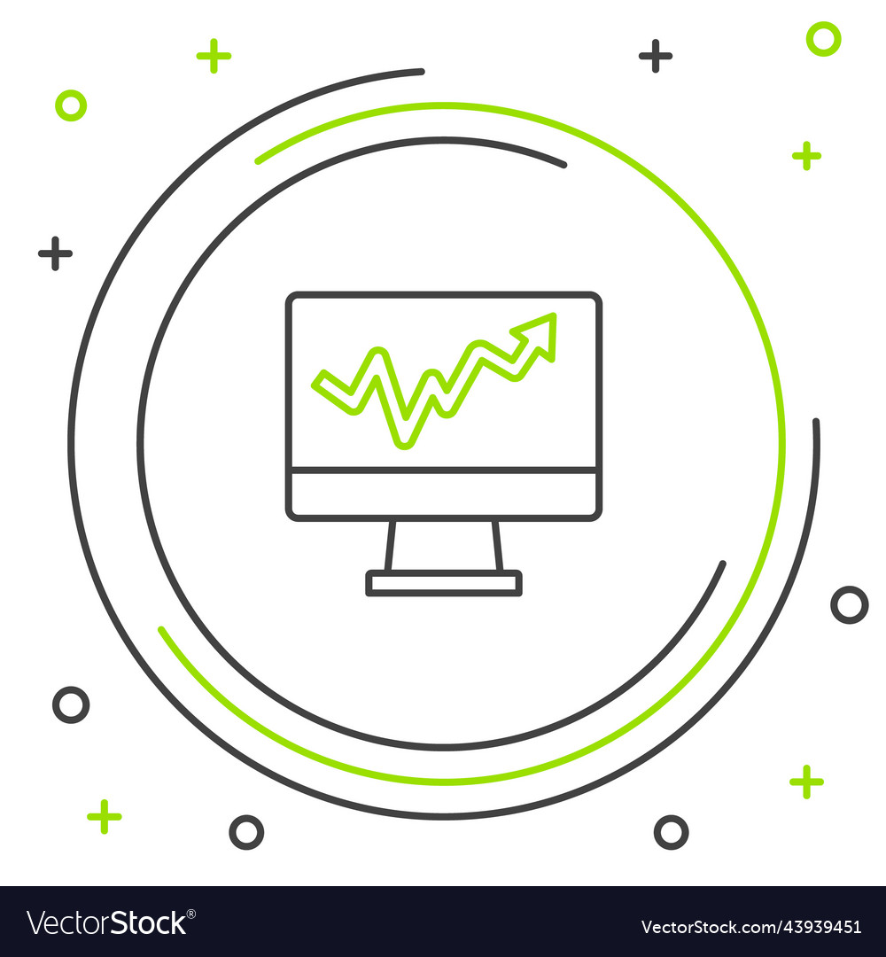 Line computer monitor with graph chart icon vector image Line computer monitor with graph chart icon