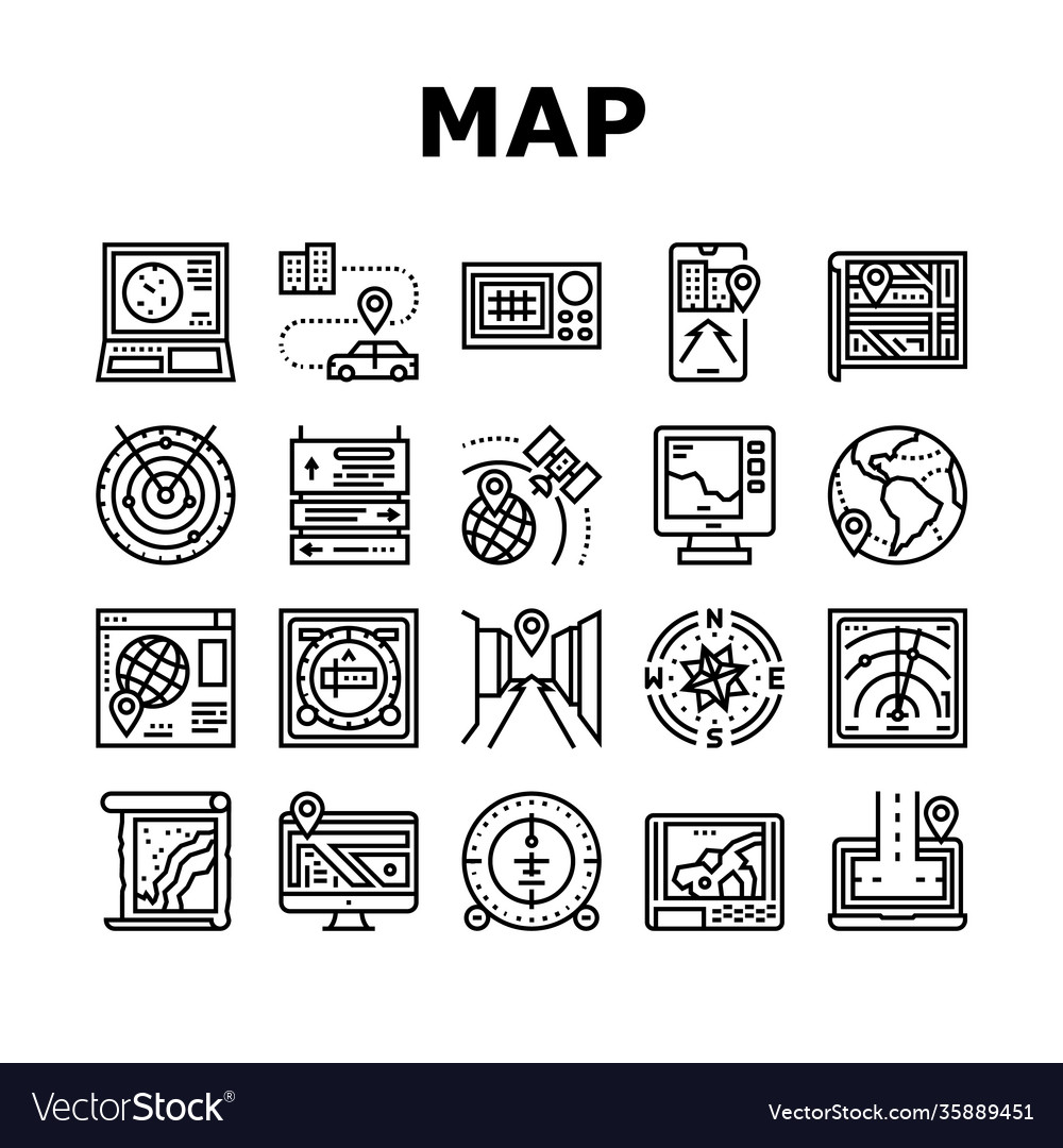 Map location system collection icons set