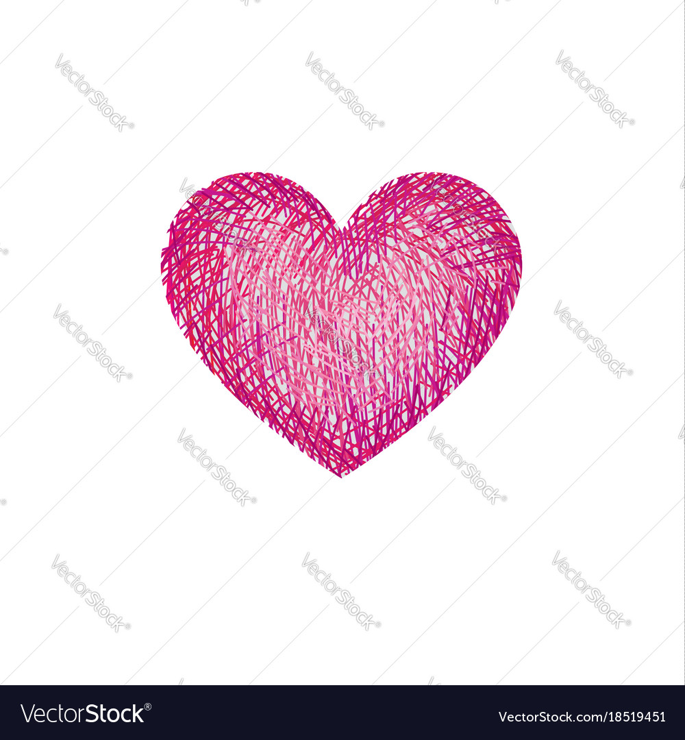 Red pencil drawing love heart isolated over white