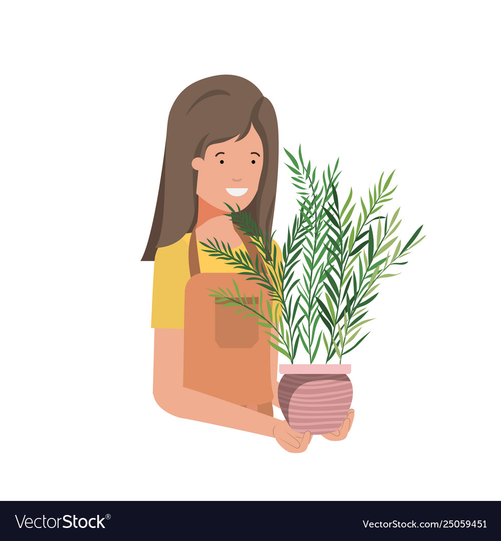 Woman with houseplant avatar character Royalty Free Vector