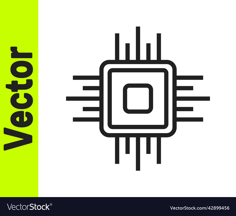 Black line computer processor with microcircuits vector image Black line computer processor with microcircuits